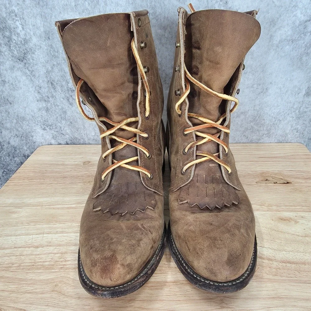 Justin Boots Womens 8.5 B Brown Leather Western Kiltie Cowgirl Roper Botas L575